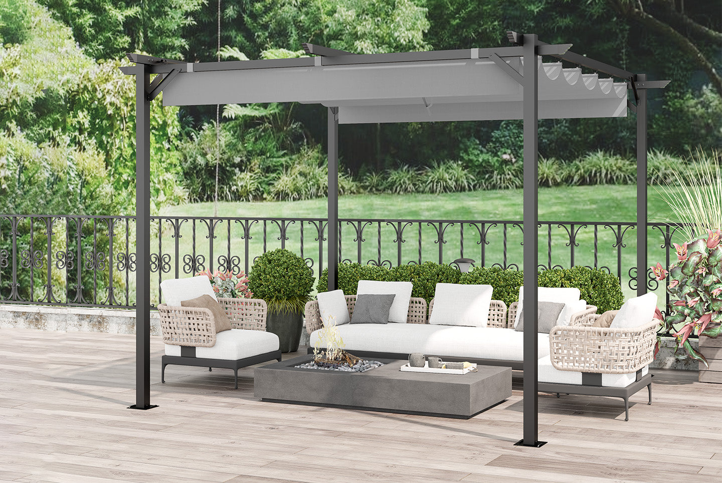 3mx3m Outdoor Retractable Pergola with Canopy for Garden Lawn Patio Gazebo